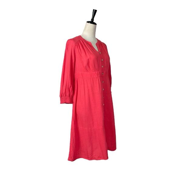 J.Jill Dress A-line Size XS V-Neck Button Front Linen Blend Coral Pink Women’s - Picture 2 of 11